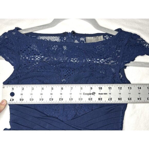 ASOS Lace Bodice The Perfect Wedding Guest Dress Women’s 2 Midi Navy Blue Prom - Picture 9 of 15